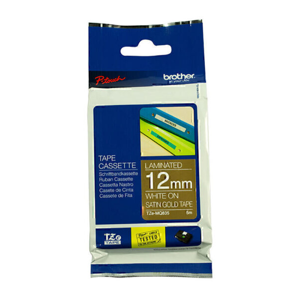 Brother TZeMQ835 Label Tape 12mm x 5m White on Satin Gold