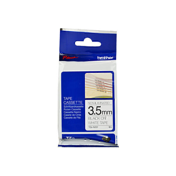 Brother TZeN201 Labelling Tape 3.5mm x 8m Black on White
