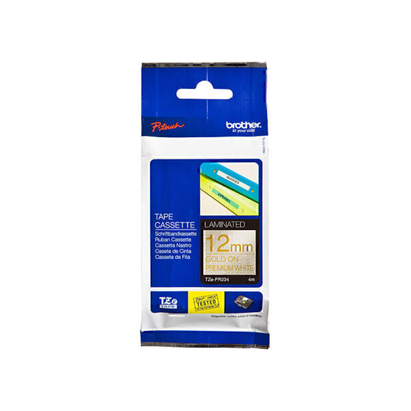 Brother TZePR234 Label Tape 12mm x 4m Gold on Glitter White