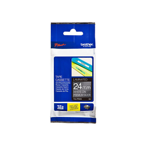 Brother TZePR955 Label Tape 24mm x 4m White on Silver
