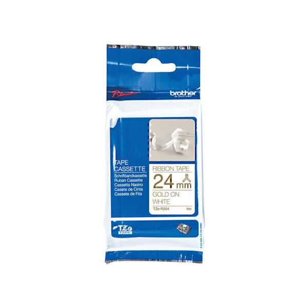 Brother TZeR254 Labelling Tape 24mm x 4m Gold on White