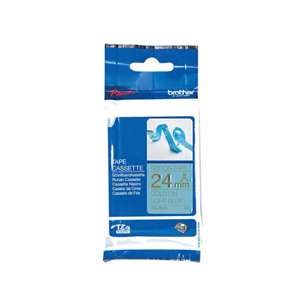 Brother TZeRL54 Labelling Tape 24mm x 4m Gold on Light Blue