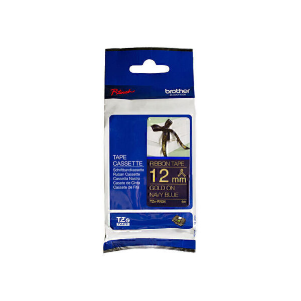 Brother TZeRN34 Labelling Tape 12mm x 4m Gold on Navy Blue