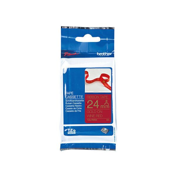Brother TZeRW54 Labelling Tape 24mm x 4m Gold on Wine Red
