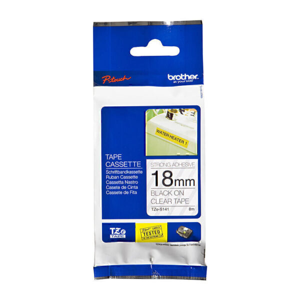 Brother TZeS141 Labelling Tape 18mm x 8m Black on Clear