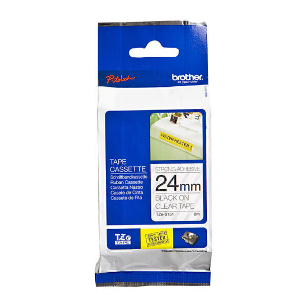 Brother TZeS151 Labelling Tape 24mm x 8m Black on Clear