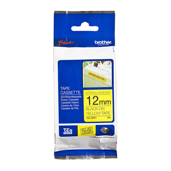 Brother TZeS631 Labelling Tape 12mm x 8m Black on Yellow