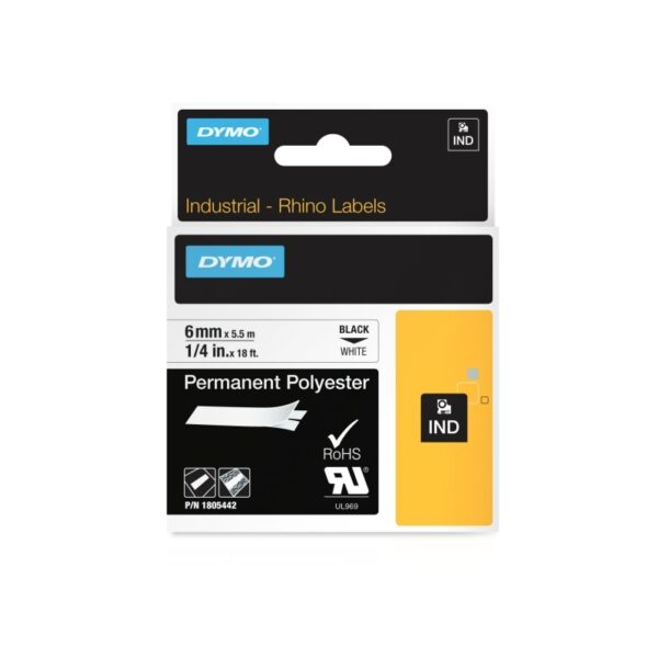 Dymo Rhino Blk on Wht 6mm Tape - Image 2