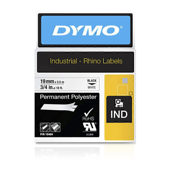 Dymo Rhino Blk on Wht 19mm Tape
