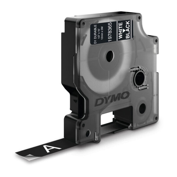 Dymo D1 Dur Wht on Blk 12mm x 3m - Image 2