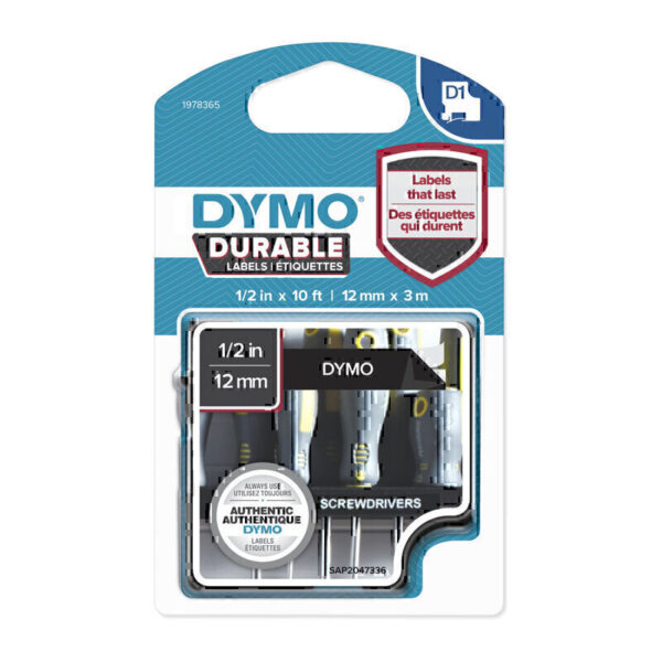 Dymo D1 Dur Wht on Blk 12mm x 3m