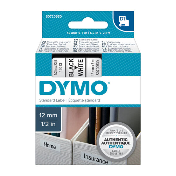 Dymo D1 Blk on Wht 12mmx7m Tape - Image 3
