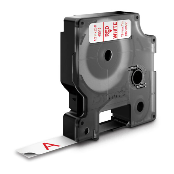 Dymo D1 Red on Wht 12mmx7m Tape - Image 2