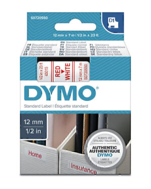 Dymo D1 Red on Wht 12mmx7m Tape