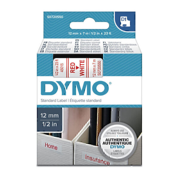 Dymo D1 Red on Wht 12mmx7m Tape