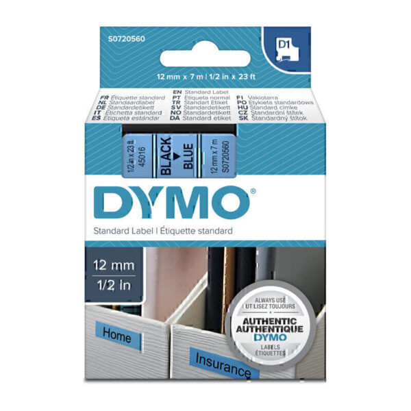 Dymo D1 Blk on Blue 12mmx7m Tape