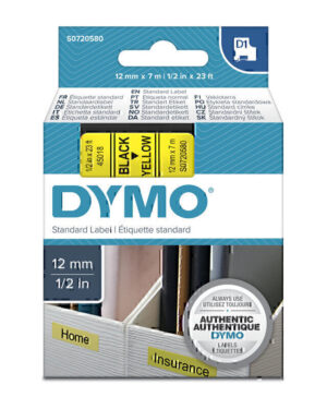 Dymo D1 Blk on Yell 12mmx7m Tape