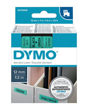 Dymo D1 Blk on Grn 12mmx7m Tape