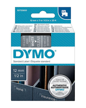 Dymo D1 Wht on Clr 12mmx7m Tape