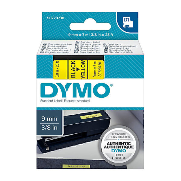Dymo D1 Blk on Yell 9mm x7m Tape