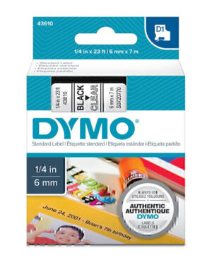Dymo D1 Blk on Clr 6mm x7m Tape