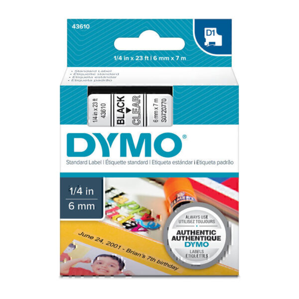 Dymo D1 Blk on Clr 6mm x7m Tape