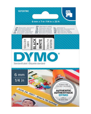 Dymo D1 Blk on Wht 6mm x7m Tape