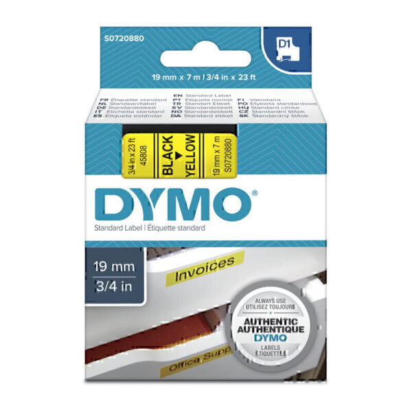 Dymo D1 Blk on Yell 19mmx7m Tape