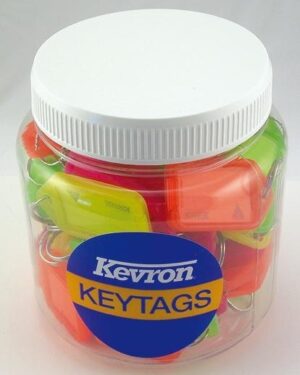 Kevron Key Tag Clicktags ID38 Fluoro Plastic Tub / Pack 60 Assorted Colours