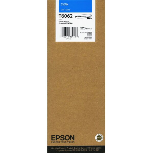 Epson Cyan Ink Pro 4800/4880 Cartridge (220ml) T6062