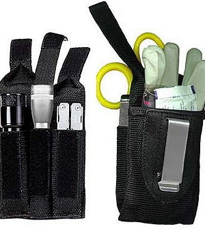 Ripoffs CO-44 4 Pocket Combo Holster - Flashlight, Large Multi-tool (5in x 1.25in) 1in barrel FL & .75in barrel FL. (Clip On)