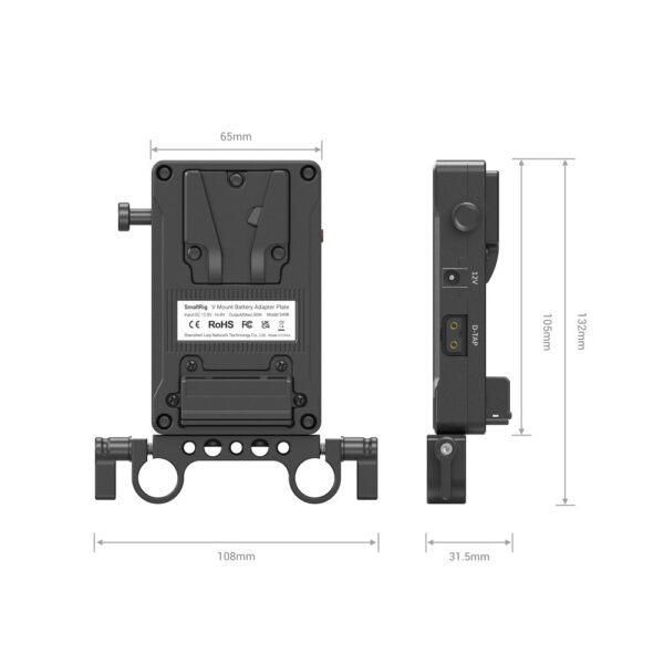 SmallRig V Mount Battery Adapter Plate (Basic Version) with Dual Rod Clamp 3498 - Image 3