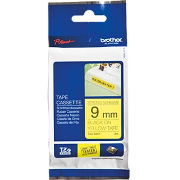 Brother TZeS621 Labelling Tape 9mm x 8m Black on Yellow