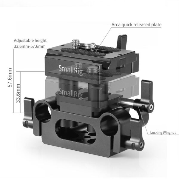 SmallRig Universal Bottom Mount Plate with 15mm Rod Support System DBC2272B - Image 4