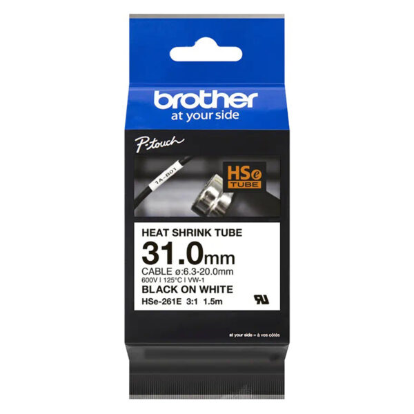 Brother HSe261E Labelling Tape 31mm x 1.5m Black on White
