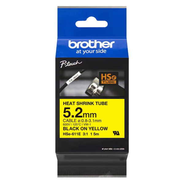 Brother HSe611E Labelling Tape 5.2mm x 1.5m Black on Yellow