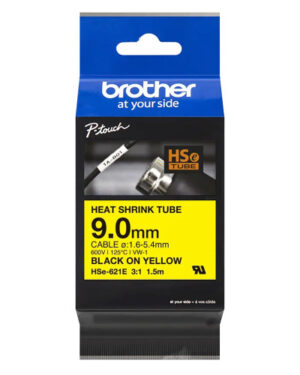 Brother HSe621E Labelling Tape 9mm x 1.5m Black on Yellow