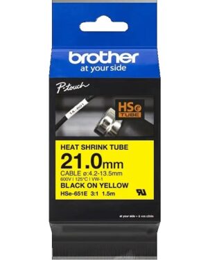 Brother HSe651E Labelling Tape 21mm x 1.5m Black on Yellow