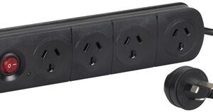 Powertech 4 Way Black Powerboard with Filter/ Surge and Overload Protection