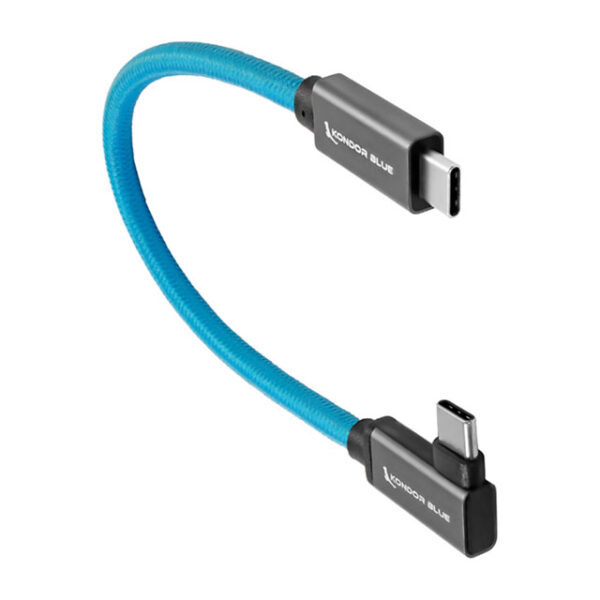 Kondor Blue USB C to USB C High Speed Cable For SSD Recording - Right Angle - 12" (30.4cm) (Blue)