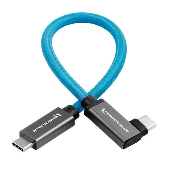 Kondor Blue USB C to USB C High Speed Cable For SSD Recording - Right Angle - 12" (30.4cm) (Blue) - Image 2