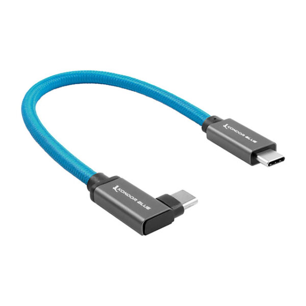 Kondor Blue USB C to USB C High Speed Cable For SSD Recording - Right Angle - 12" (30.4cm) (Blue) - Image 3