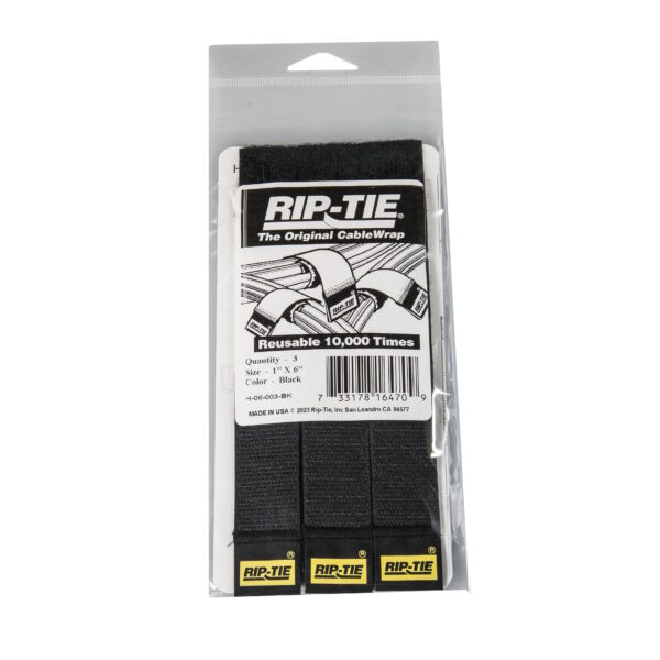 Rip-Tie CableWrap 3 Pack Black 25mm x 15cm