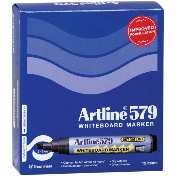 Artline 579 Whiteboard Markers Chisel Black 12 Pack