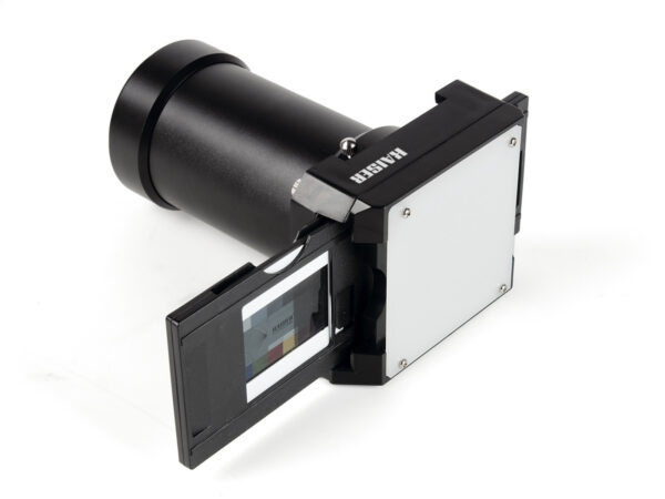 Kaiser Fototechnik 6506 Digital Slide Duplicator, for digital SLR and other digital cameras with filter thread. With 10 dioptre achromatic macro lens. Full size copies require a 80 - 120 mm focal length.