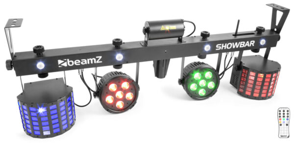 Beamz ShowBar 2 xPAR 6x6in 2xDerby, Laser R/G DMX IR
