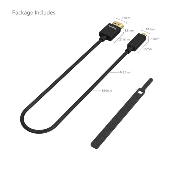 SmallRig Ultra-Slim 4K HDMI Data Cable (D to A) (55cm) 3043B - Image 6