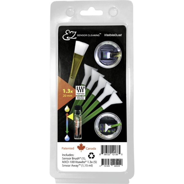 VisibleDust EZ Sensor Cleaning Kit PLUS with Smear Away, 5 x Green 1.3x Vswabs and Sensor Brush