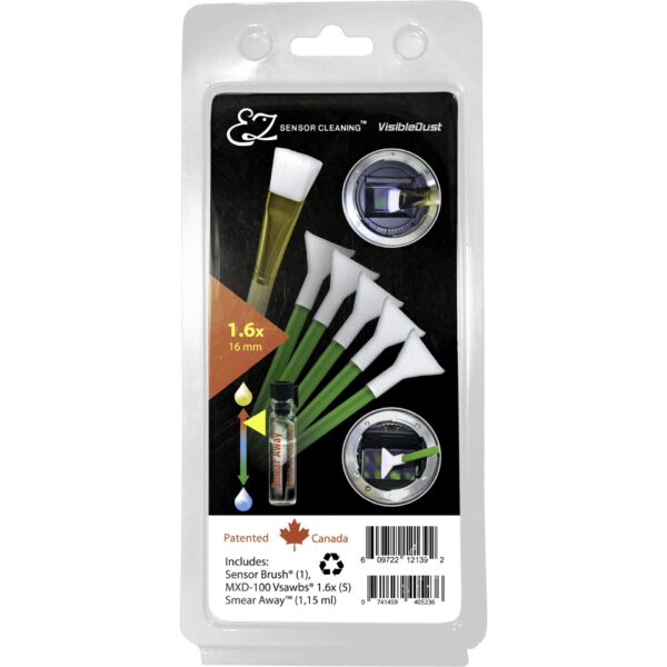 VisibleDust EZ Sensor Cleaning Kit PLUS with Smear Away, 5 x Green 1.6x Vswabs and Sensor Brush