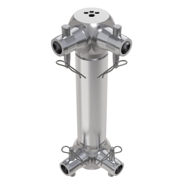 Global Truss F32 Flat Truss 4 Way Universal Box Junction with 4 x Half-Spigots, Pin & R-Clips for 2 faces; M12 Bolt